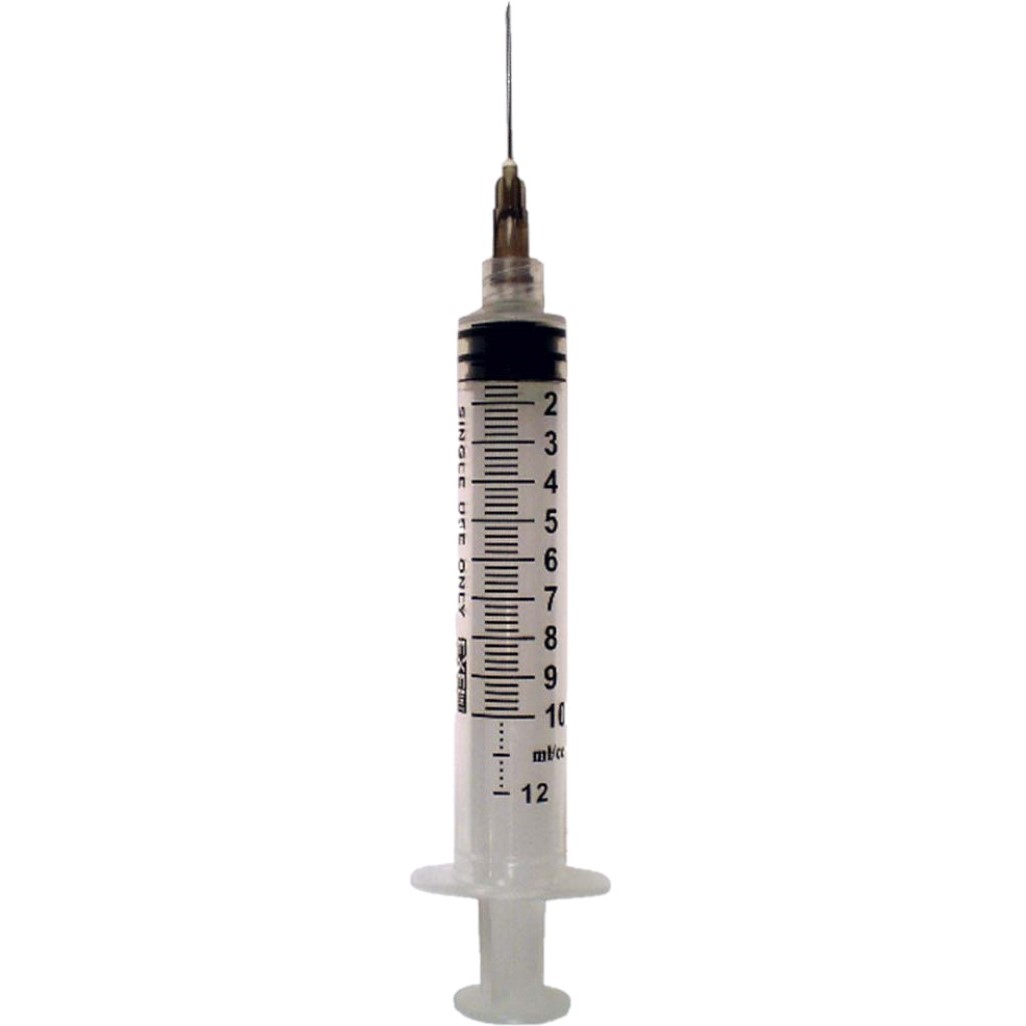 Syringe Hypodermic with Needle ExelInt® 10-12 mL 22G x 1 1/2 Inch Luer Lock Tip Latex Free Sterile (100/BX 8BX/CS) by Exel Corporation  ID 26251